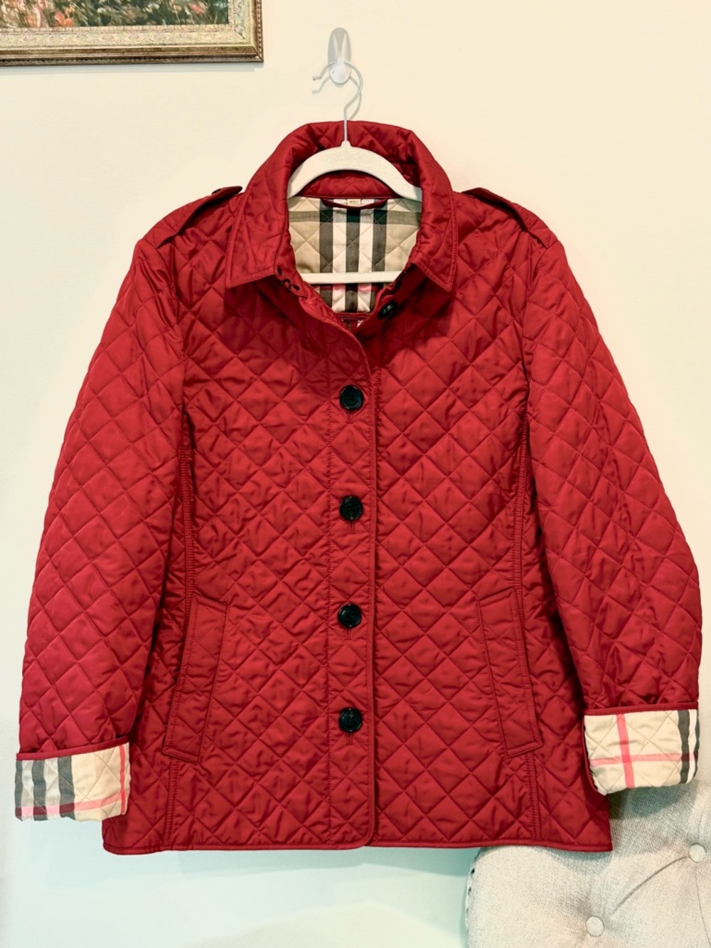 Burberry Quilted Jacket Red Classic Nova Plaid Check Lining Size XL